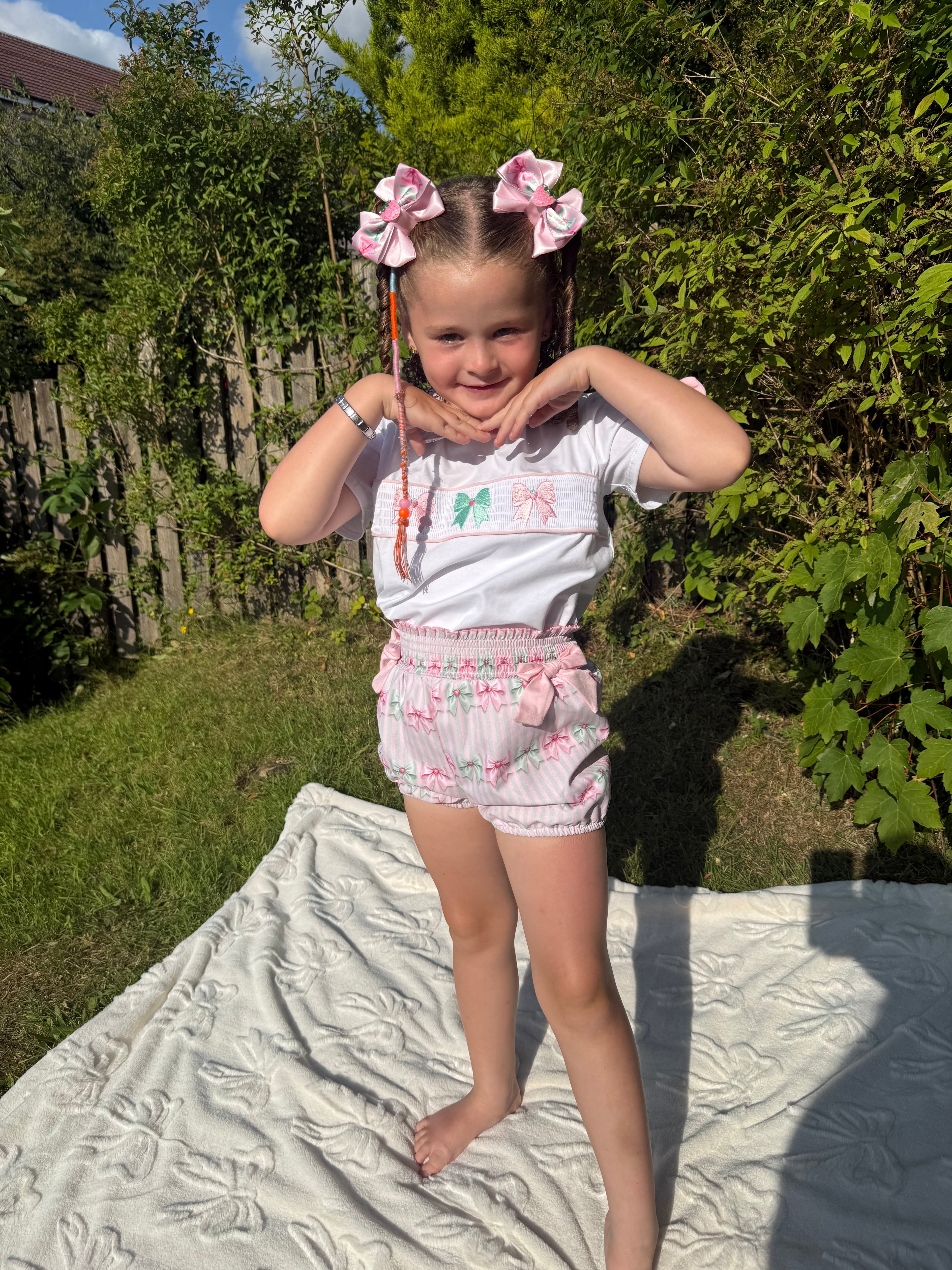 Strawberry Matcha Smocked Short Set