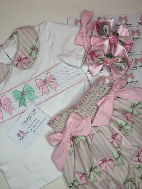 Strawberry Matcha Smocked Short Set