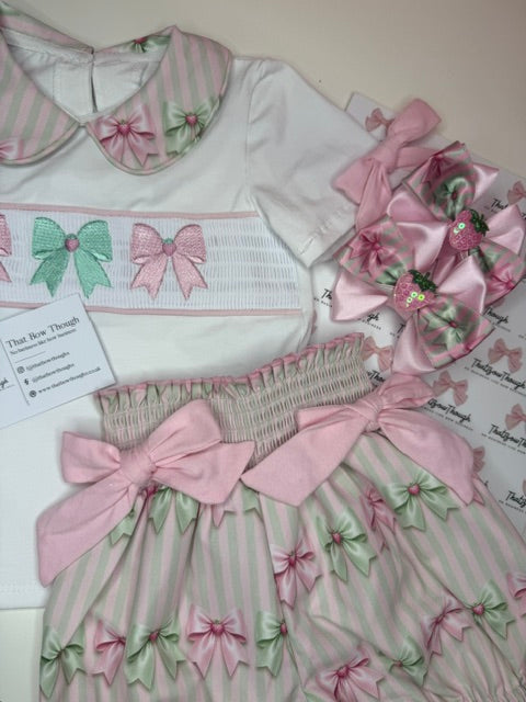 Strawberry Matcha Smocked Short Set