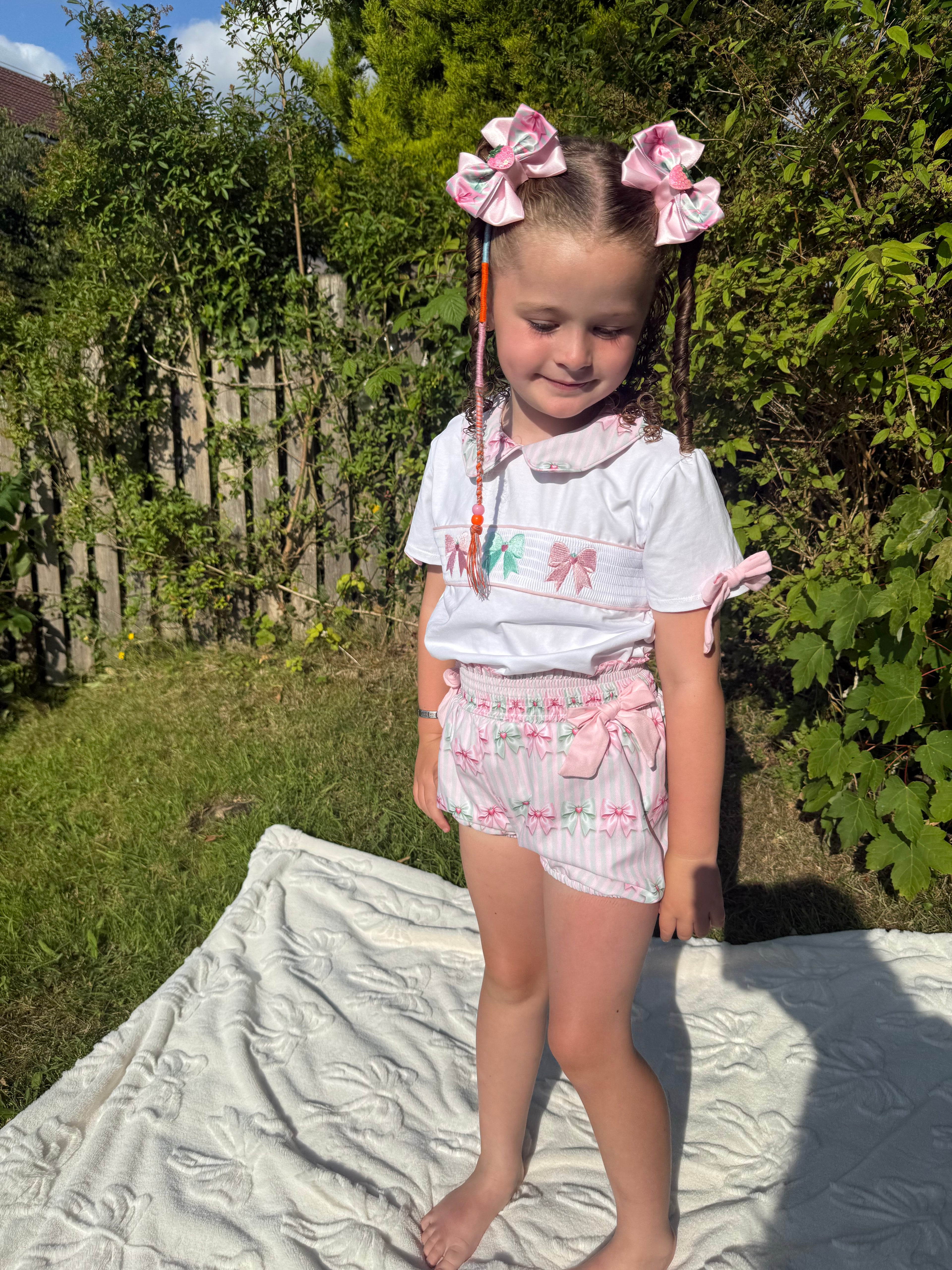 Strawberry Matcha Smocked Short Set