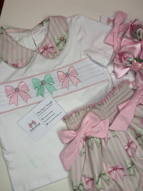 Strawberry Matcha Smocked Short Set