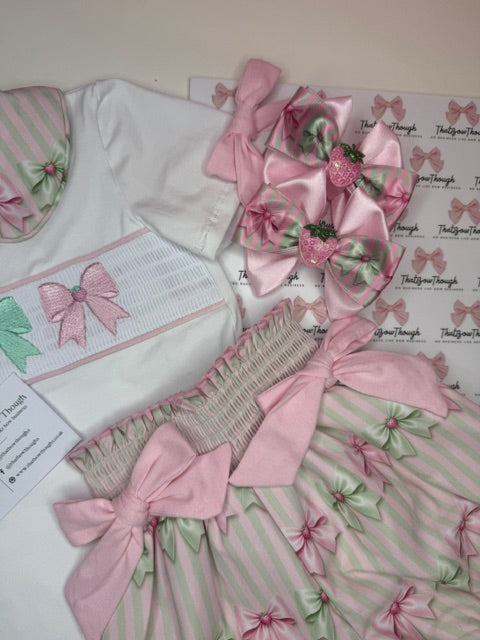 Strawberry Matcha Smocked Short Set