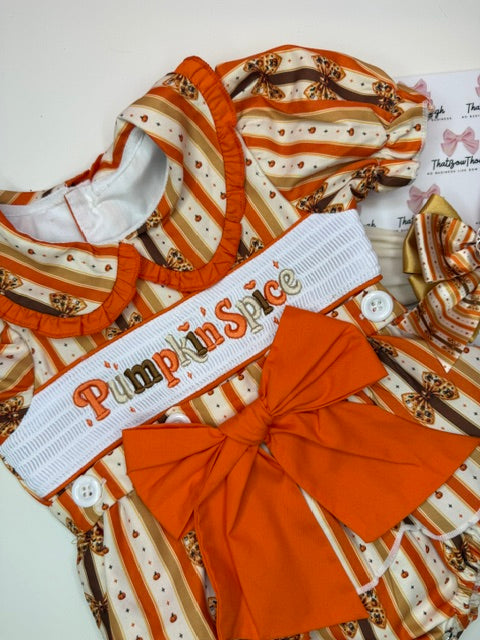 Pumpkin Spice Skirted Smocked Romper
