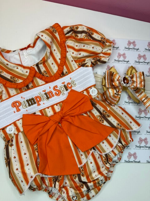Pumpkin Spice Skirted Smocked Romper