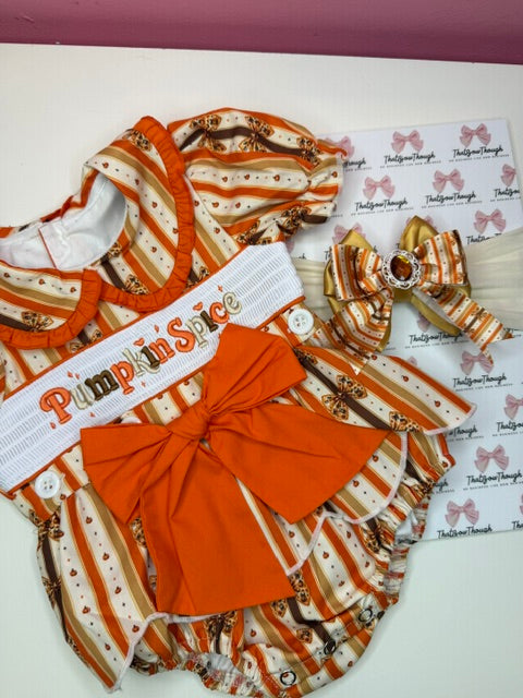 Pumpkin Spice Skirted Smocked Romper